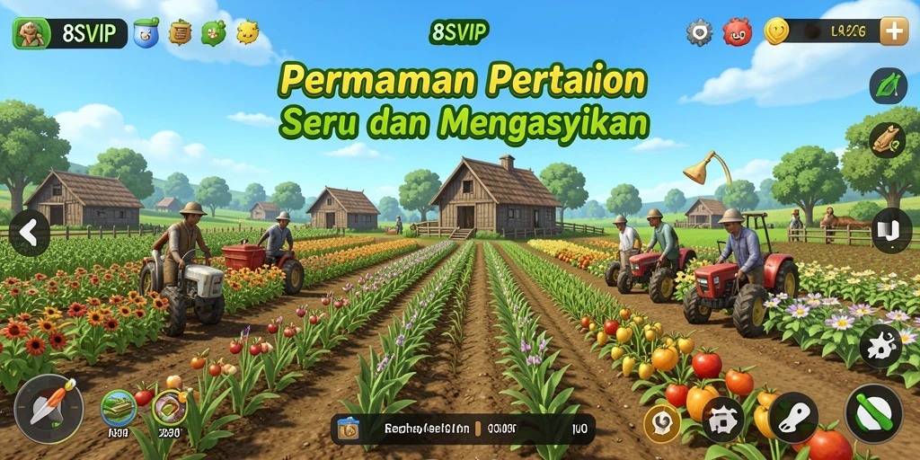 Tampilan bermain 8SVIP yang menawan dengan ladang subur.