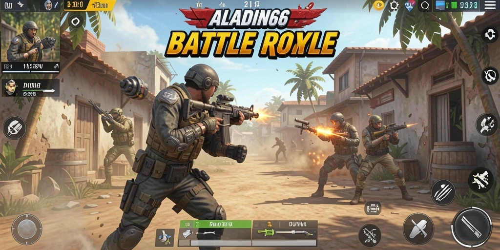 Tampilan seru gameplay Battle Royale di ALADIN66 dengan adrenalin tinggi.