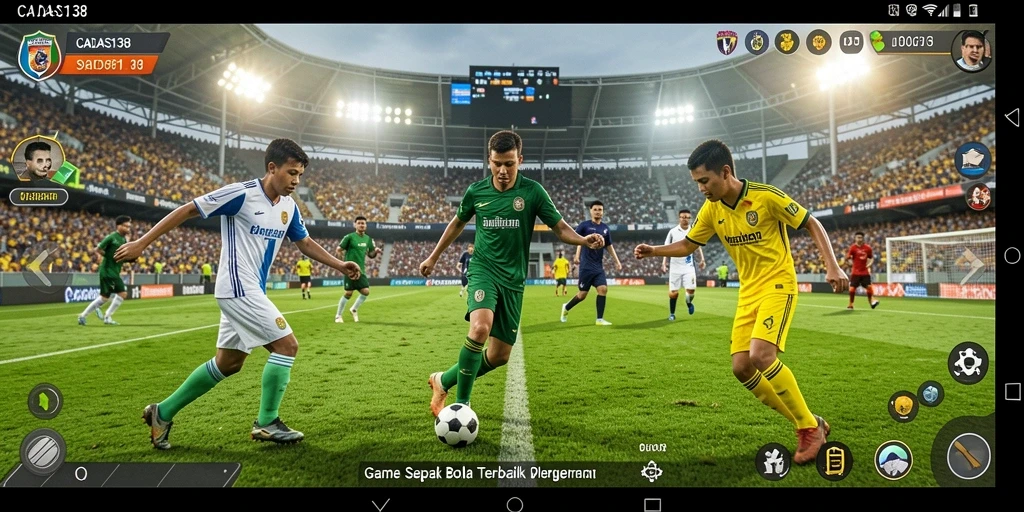 Tangkapan layar gameplay CADAS138 menampilkan aksi seru di lapangan sepak bola.