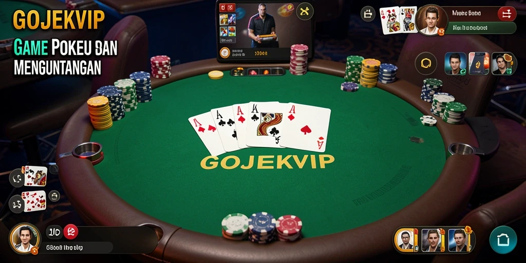 Tampilan gameplay menarik di GOJEKVIP dengan suasana Poker yang mendebarkan.