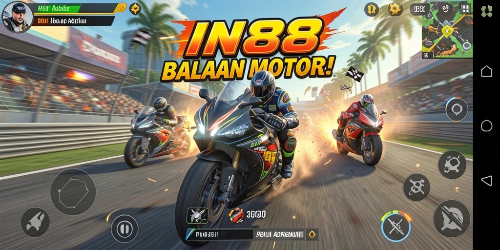 Screenshot gameplay IN88 menampilkan aksi balapan motor yang mendebarkan.
