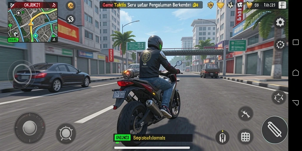Tampilan gameplay seru di OKJEK21 dengan kendaraan yang optimal.