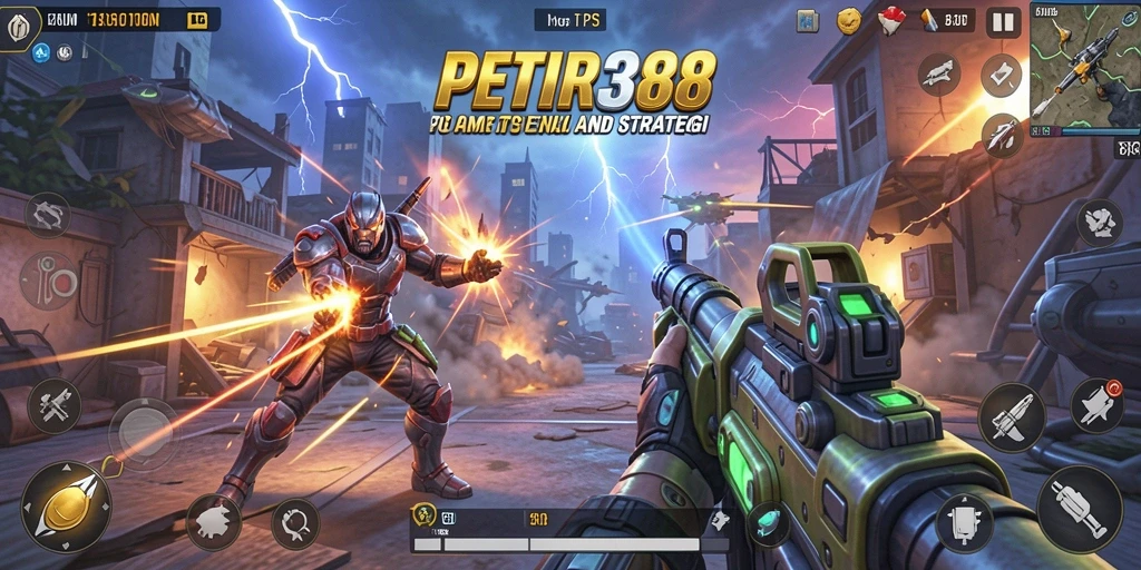 Tampilan utama gameplay PETIR388 dengan aksi tembak-menembak yang intens.