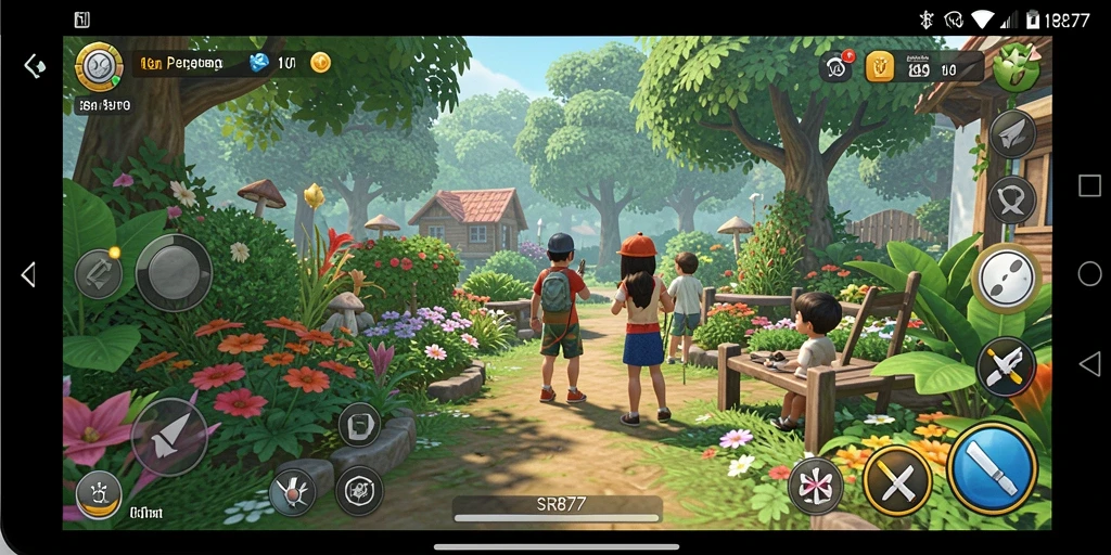 Tampilan gameplay SR877 yang menampilkan aktivitas berkebun.