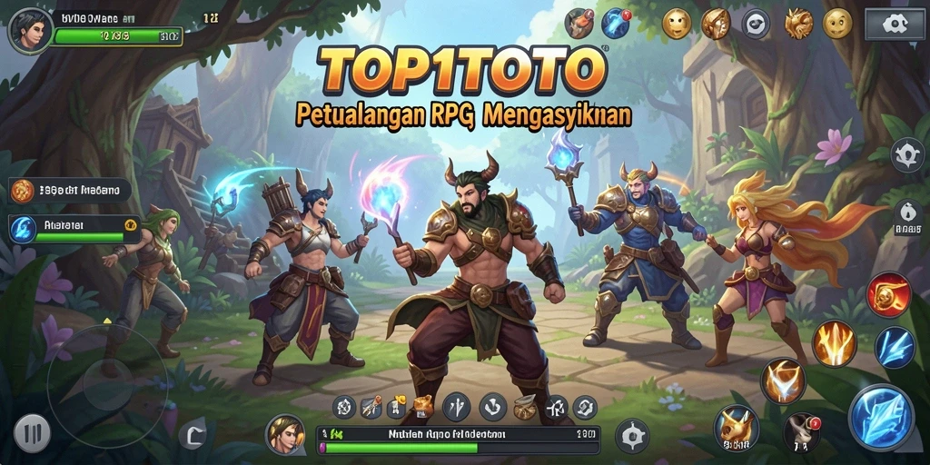 Screenshot utama TOP1TOTO menampilkan pertarungan epik dalam game RPG.
