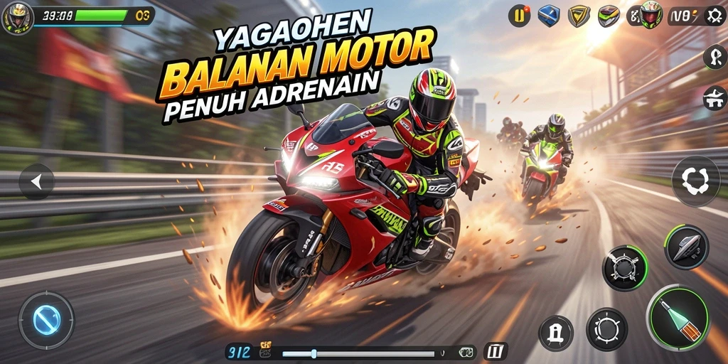 Tampilan gameplay YAGAOHEN dengan balapan motor yang seru.