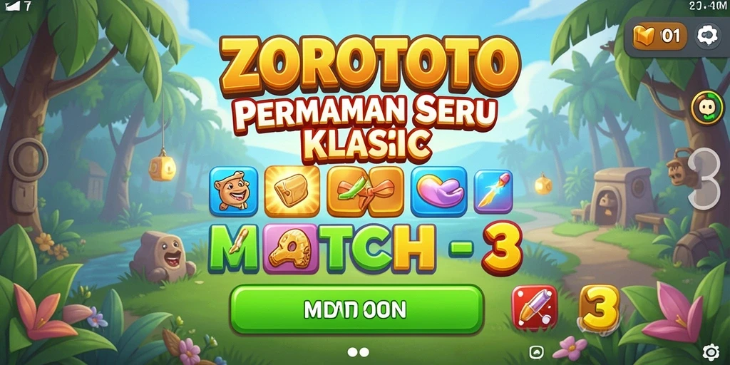 Screenshot gameplay ZOROTOTO dengan aksi mencocokkan objek yang seru.